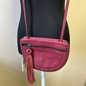 Sanctuary NWT Crossbody Handbag Red Adjustable Studded Fringe Chic Half Moon